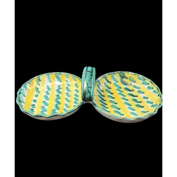 Fratelli Fanciullacci ? Pottery Divided Dish Condiment Olive Green Yellow Italy - Picture 2 of 14